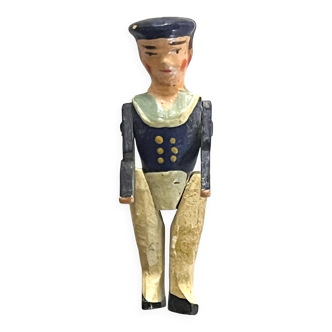 Painted wooden character, French brand Radiguet, vintage toy.