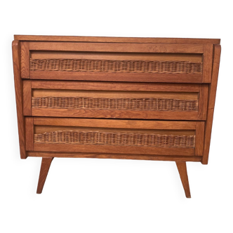 Chest of drawers in wood and rattan