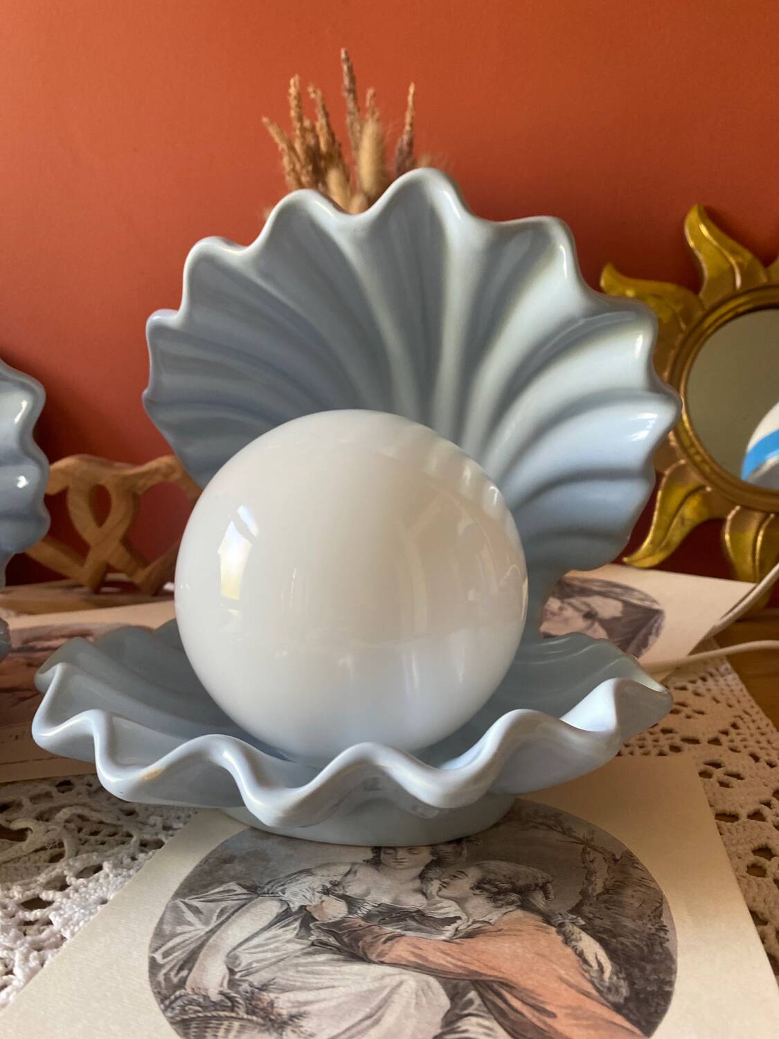 Rare pair of vintage shell lamps