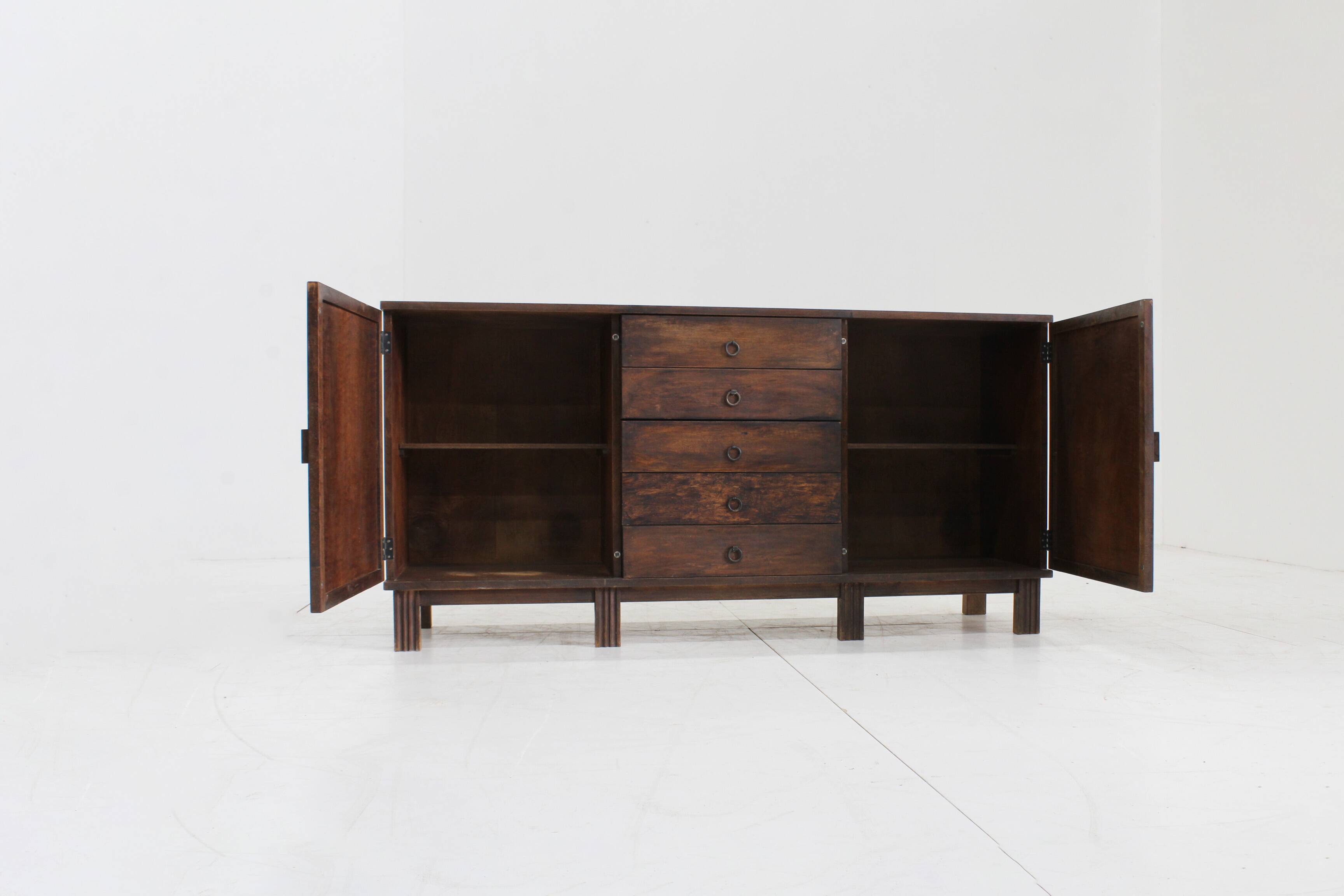 Brutalist Spanish carved sideboard credenza
