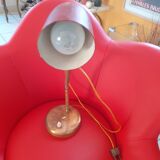 Old table lamp. On tilting rod. Red iron and copper;