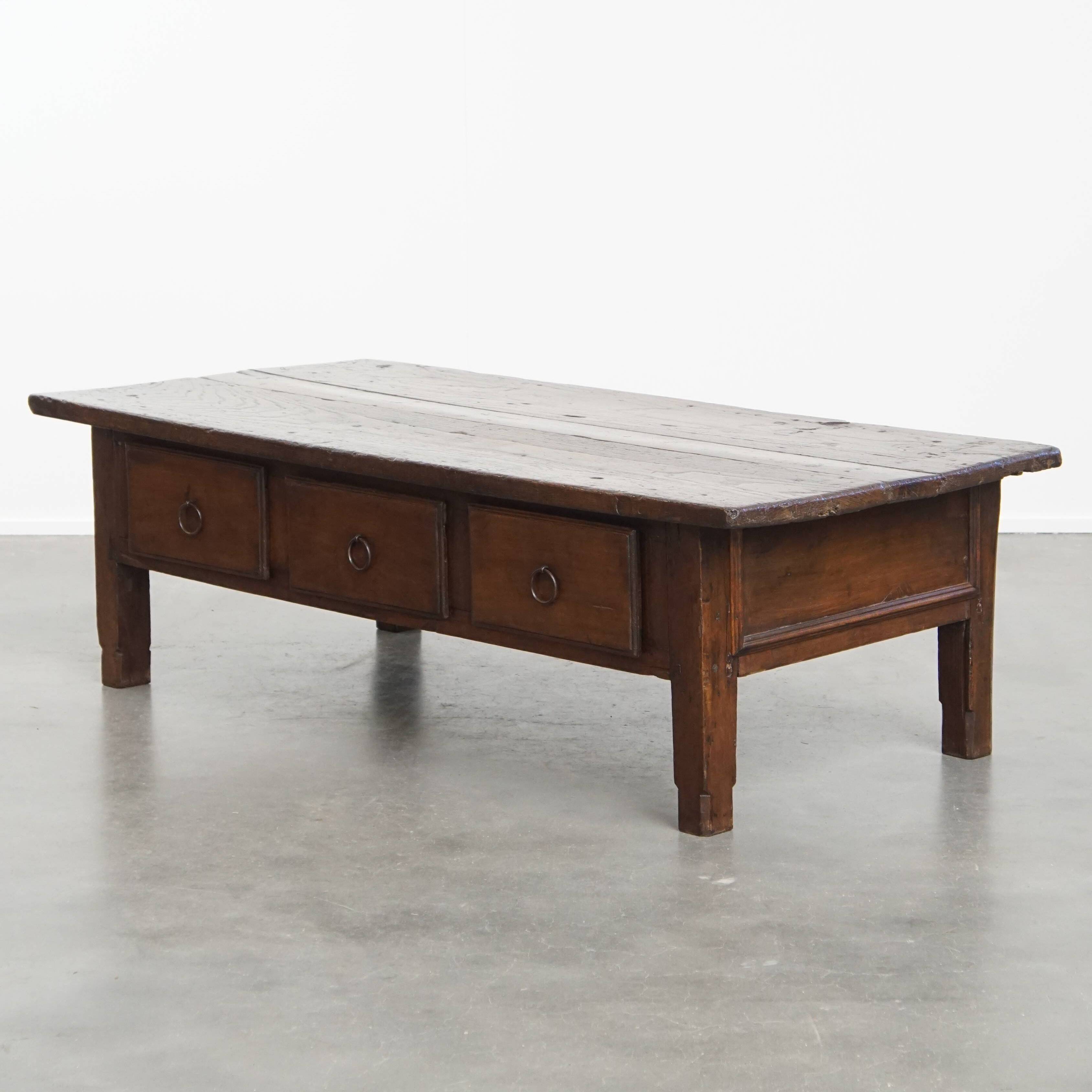Antique South European 18th-Century Coffee Table with Three Drawers
