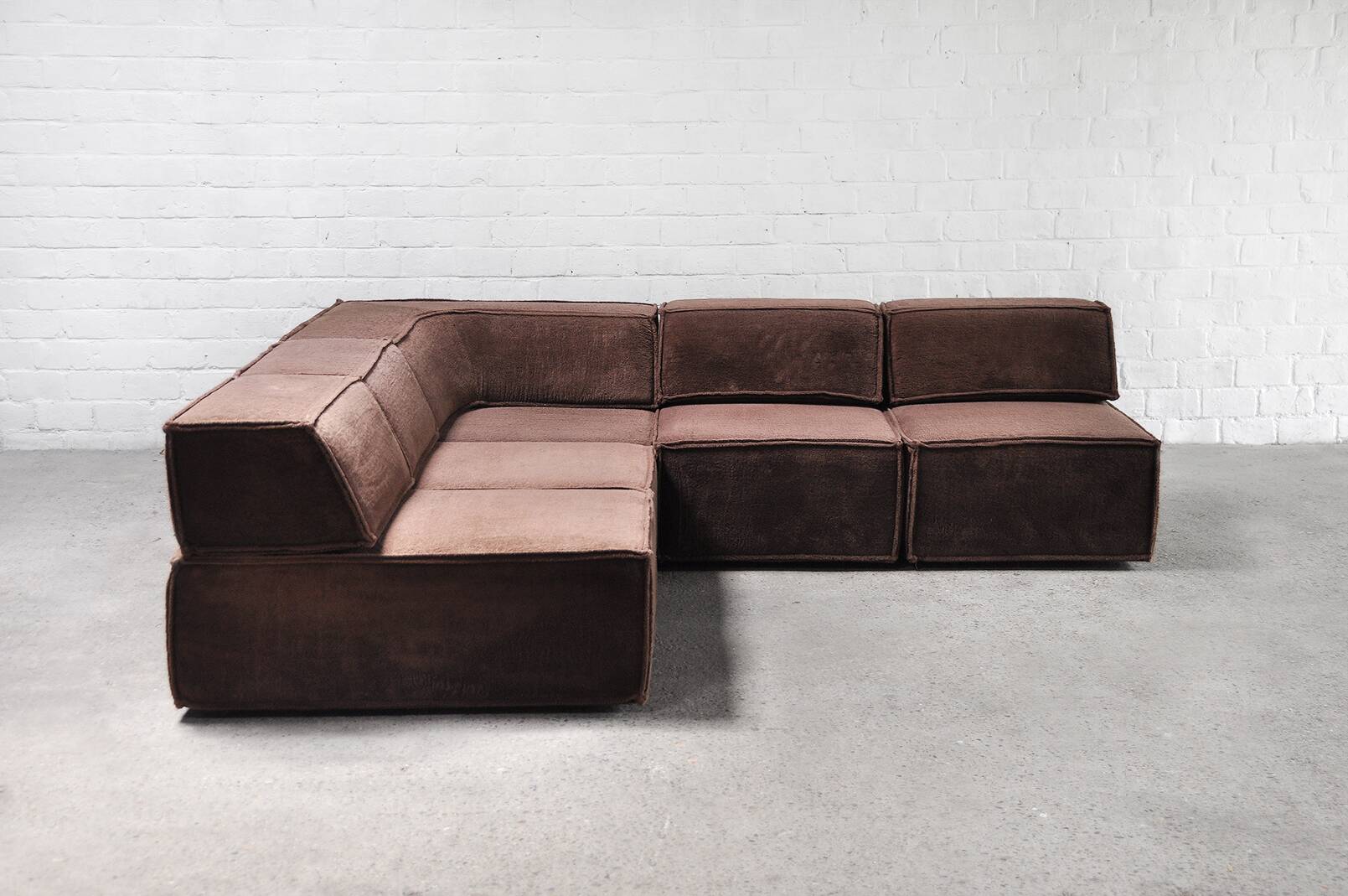 Vintage Modular Trio Sofa in Brown Teddy Upholstery from Cor, 1973, Set of 3