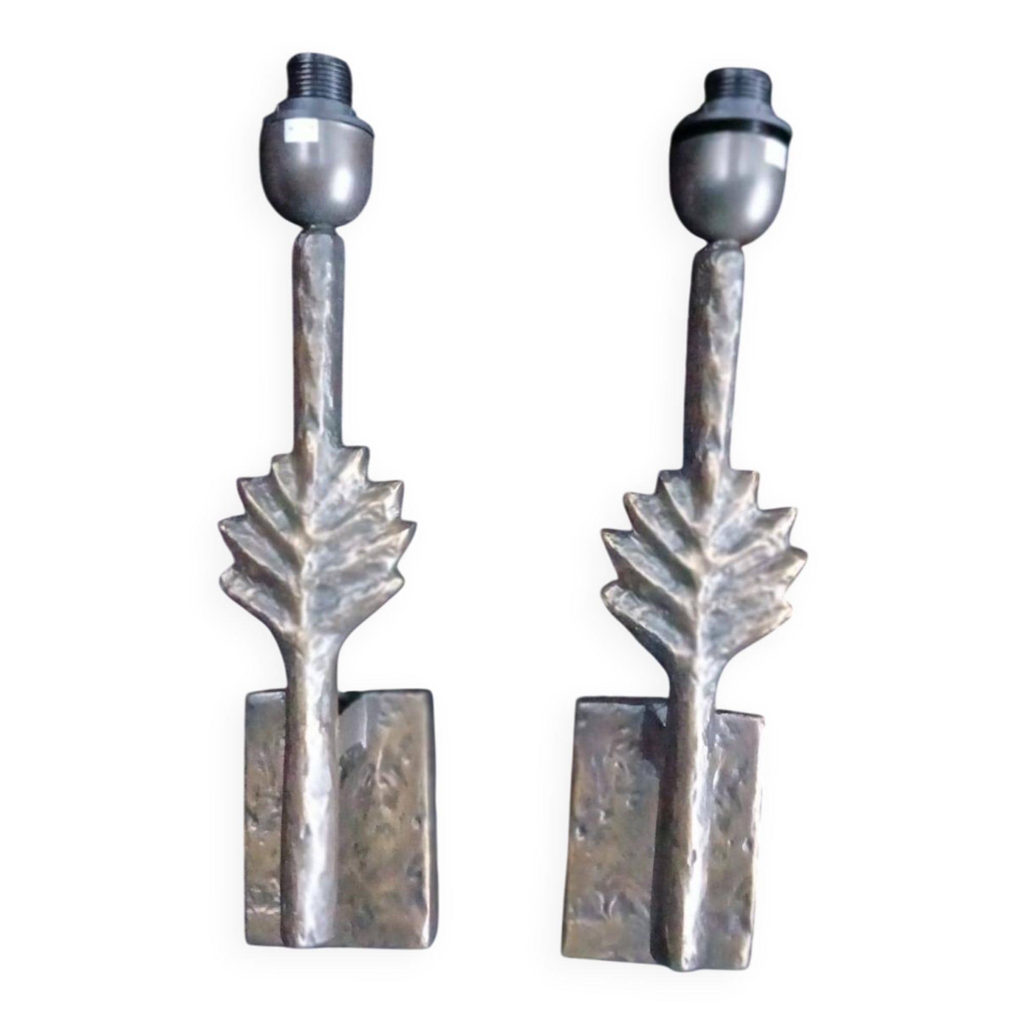 Rare Unique Pair of Bronze Wall Lights with Leaf Design by Lucien Gau Folio