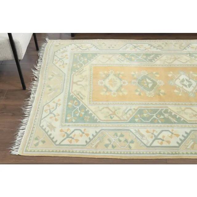 Vintage Turkish Oushak Handmade Wool Cotton Beige Area Rug 162x242