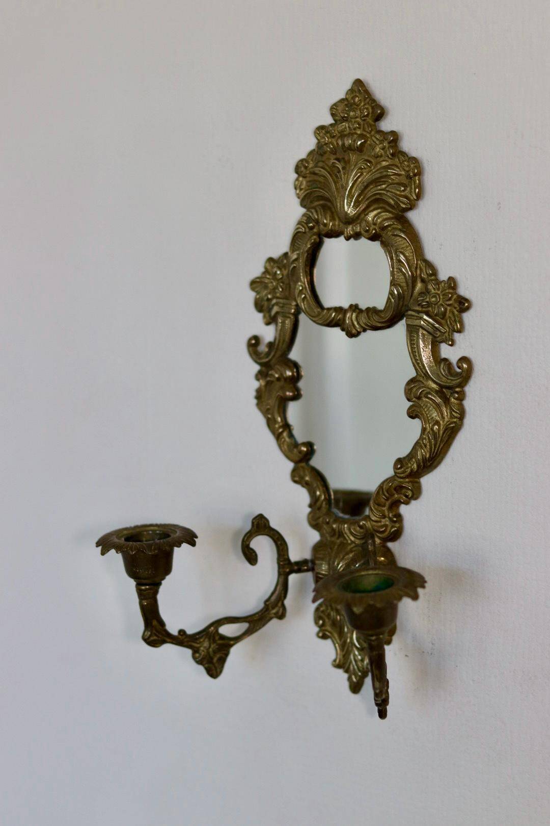 Mid Century Swedish Brass Sconce with Mirror