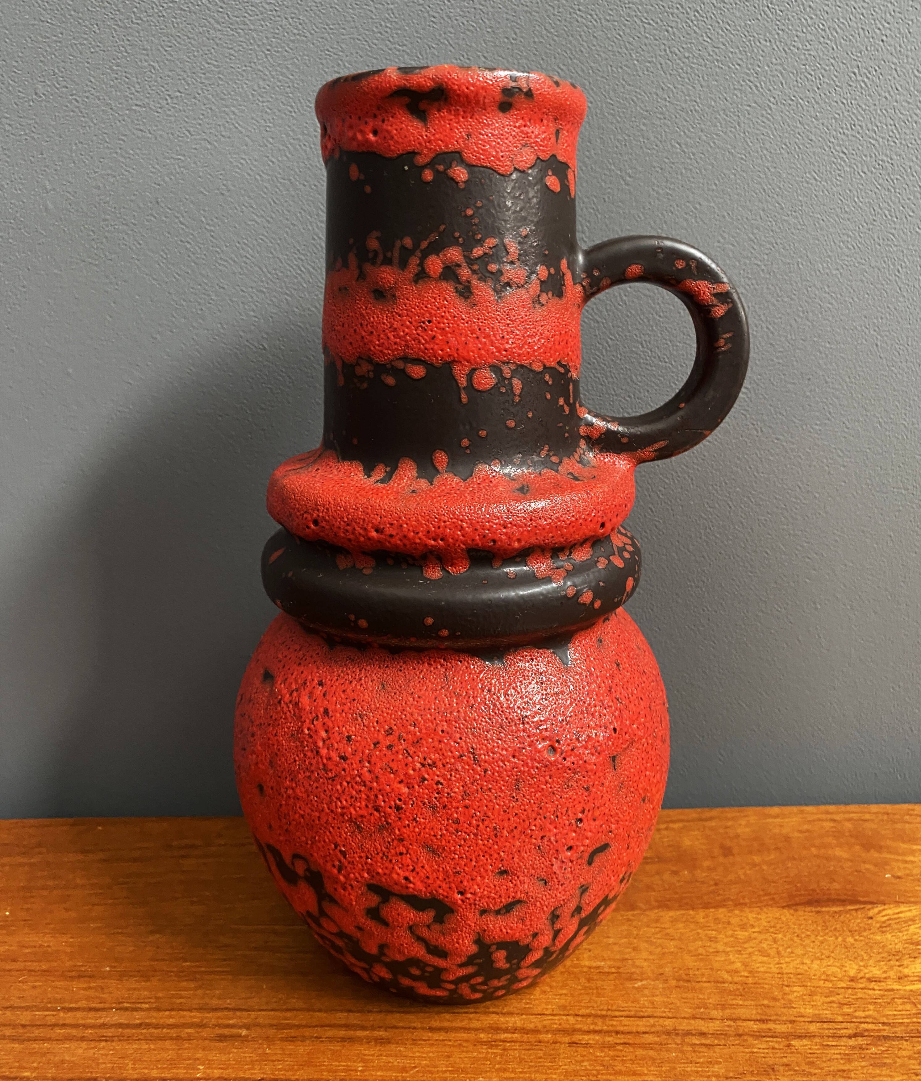 Scheurich vase model 428-26 red and black west germany pottery
