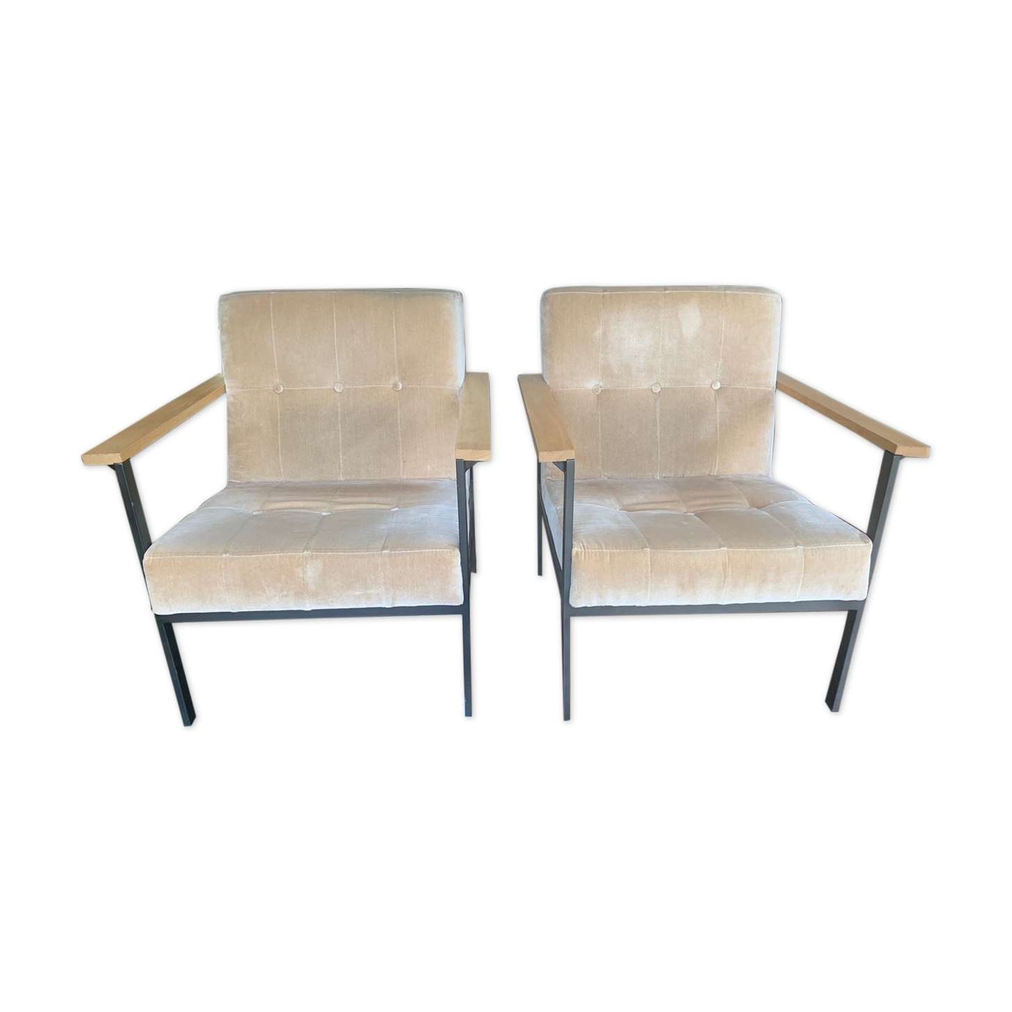 Pair of pomax metal/velvet armchairs