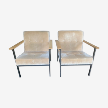 Pair of pomax metal/velvet armchairs