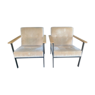 Pair of pomax metal/velvet armchairs