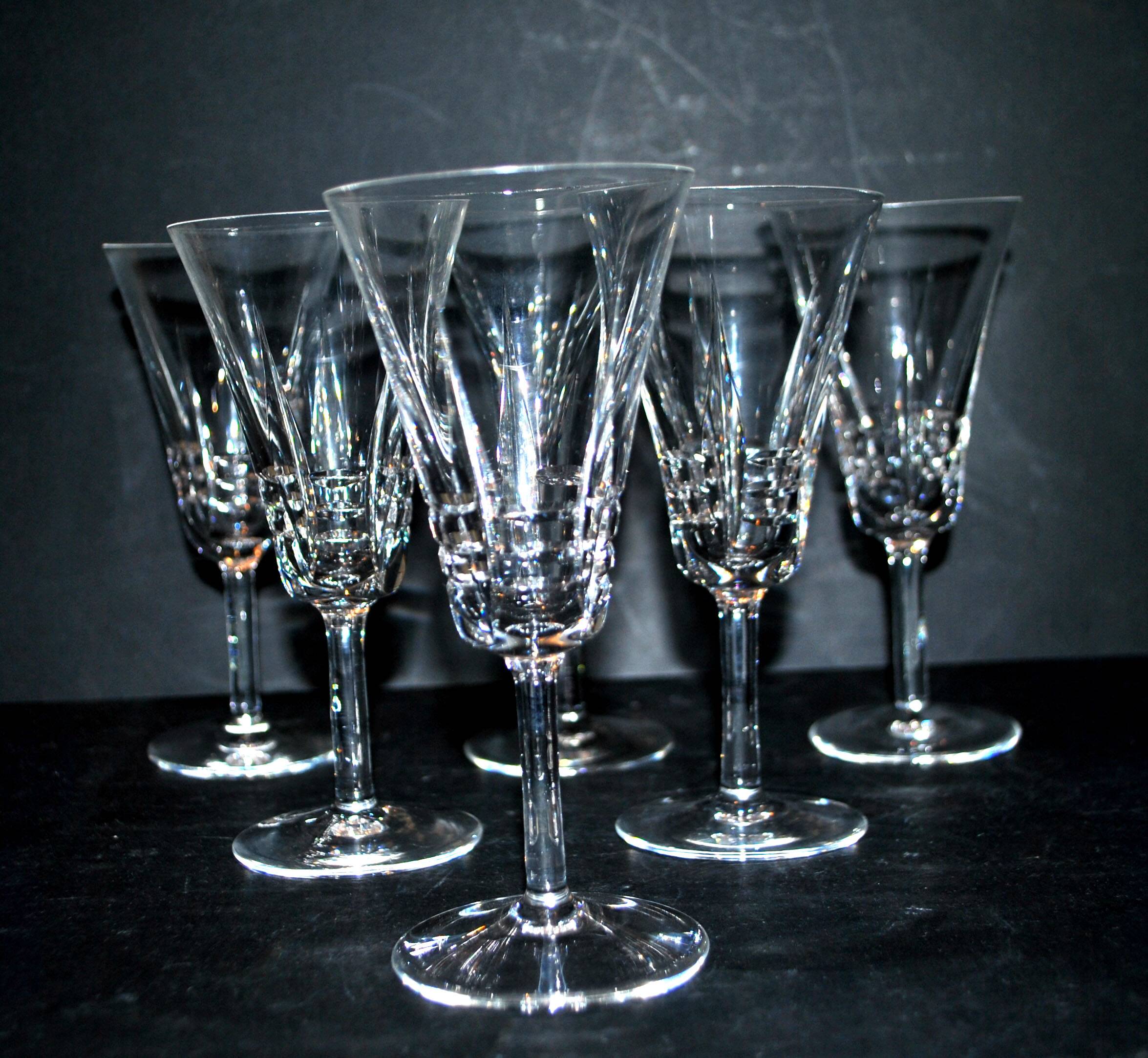 Set of 6 cut crystal wine glasses in cerdagne style - cristallerie lorraine lemberg? h13.5cm