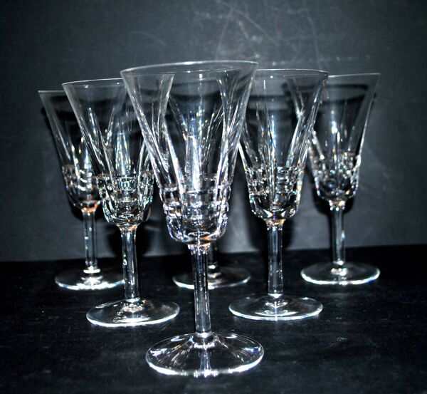 Lot de 6 verres à vin en cristal taillé style cerdagne - cristallerie lorraine lemberg? h13.5cm