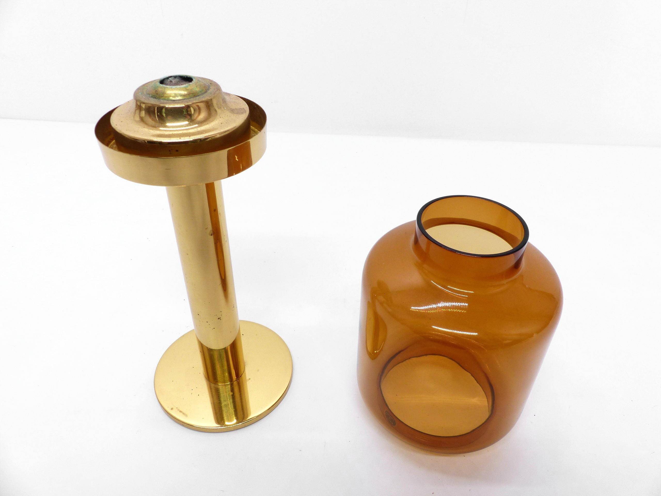 Hans-Agne Jakobsson Markaryd L 10232 Amber Glass Candle Holder 1960