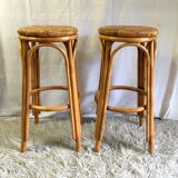 Duo de tabourets de bar en rotin