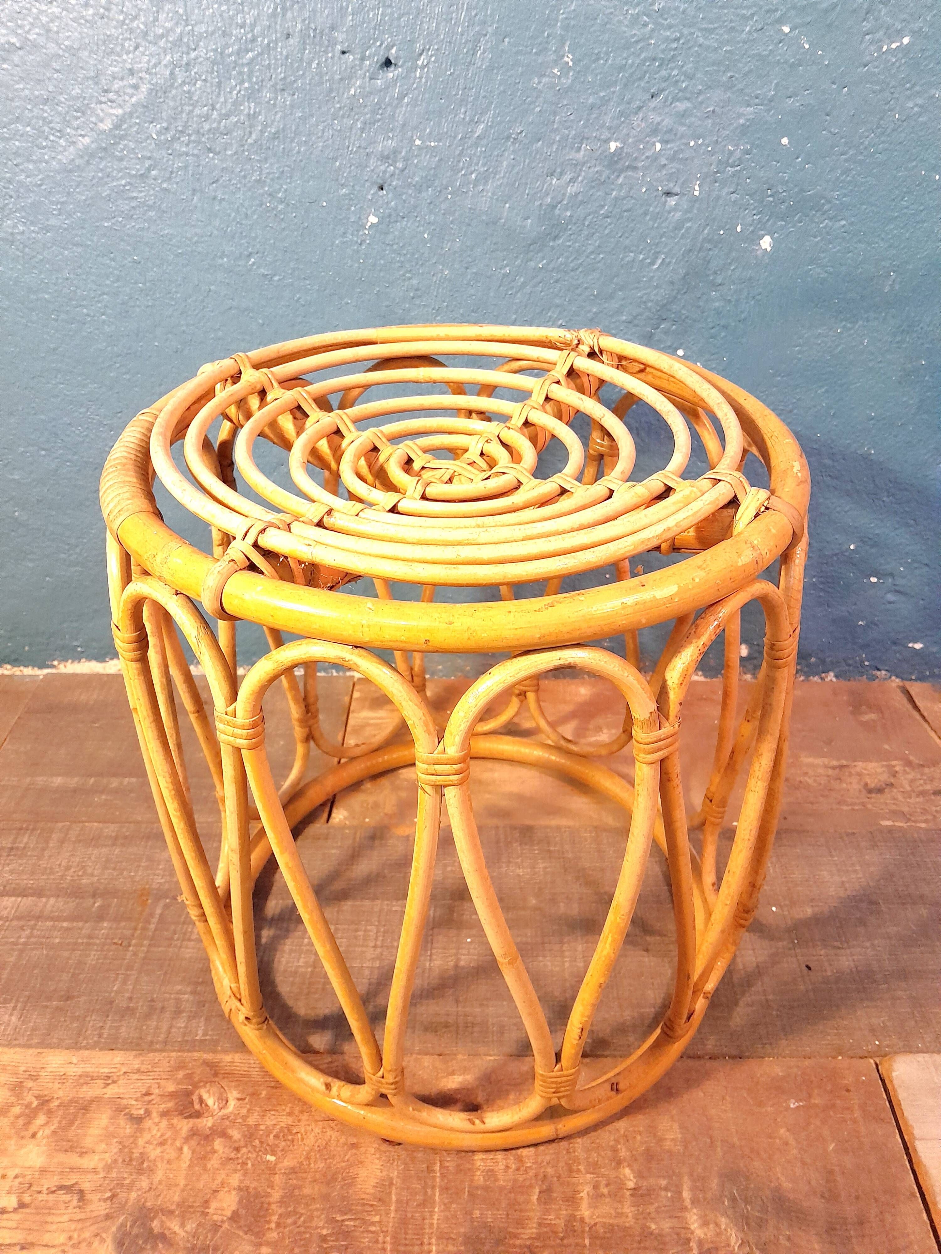 Tabouret bambou & rotin 1960s
