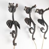 Set of Three Wrought Iron Dragon Sconces