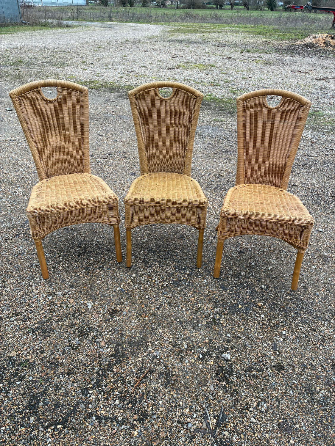 3 rattan and bamboo chairs