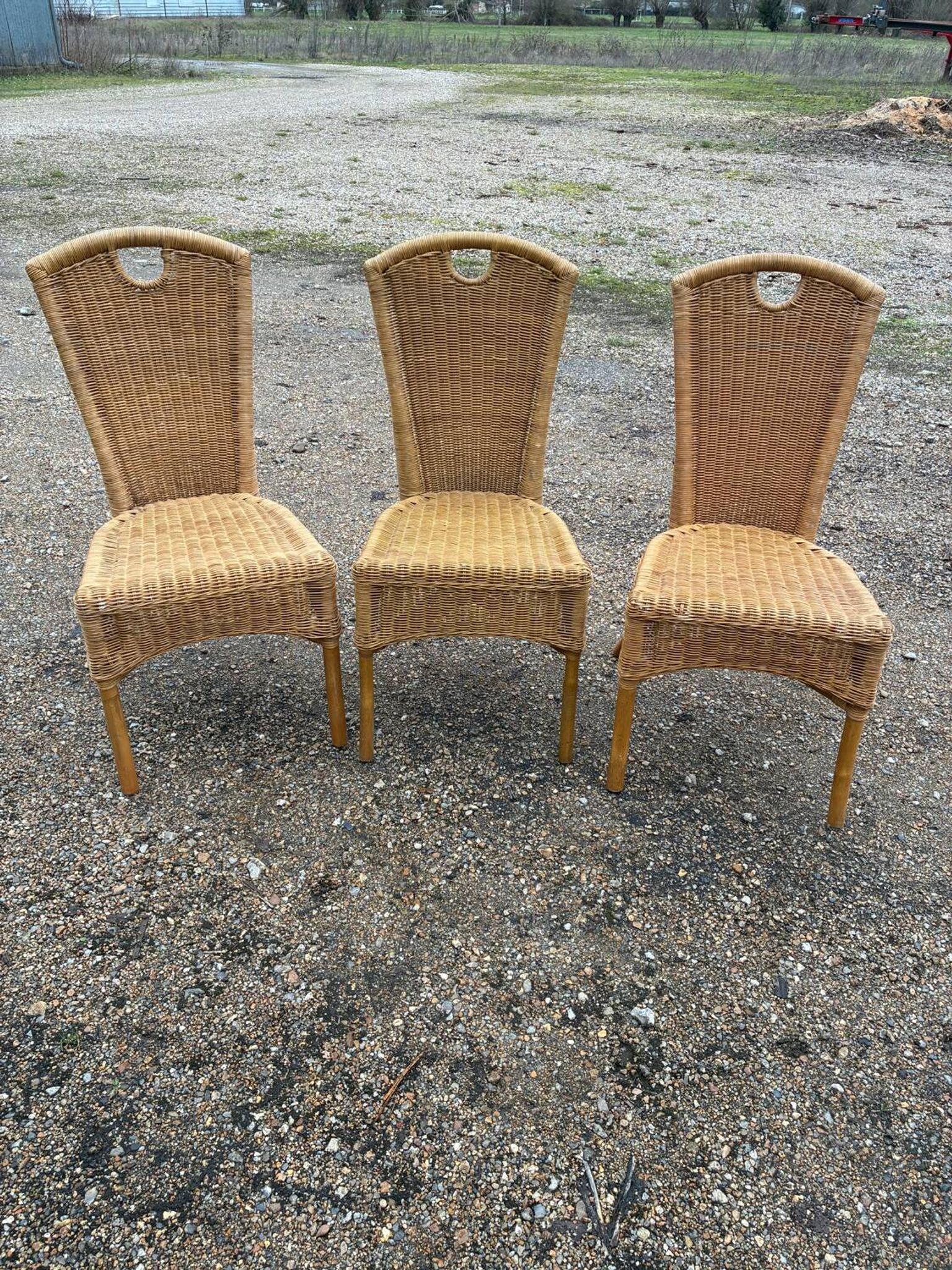 3 rattan and bamboo chairs