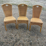 3 rattan and bamboo chairs