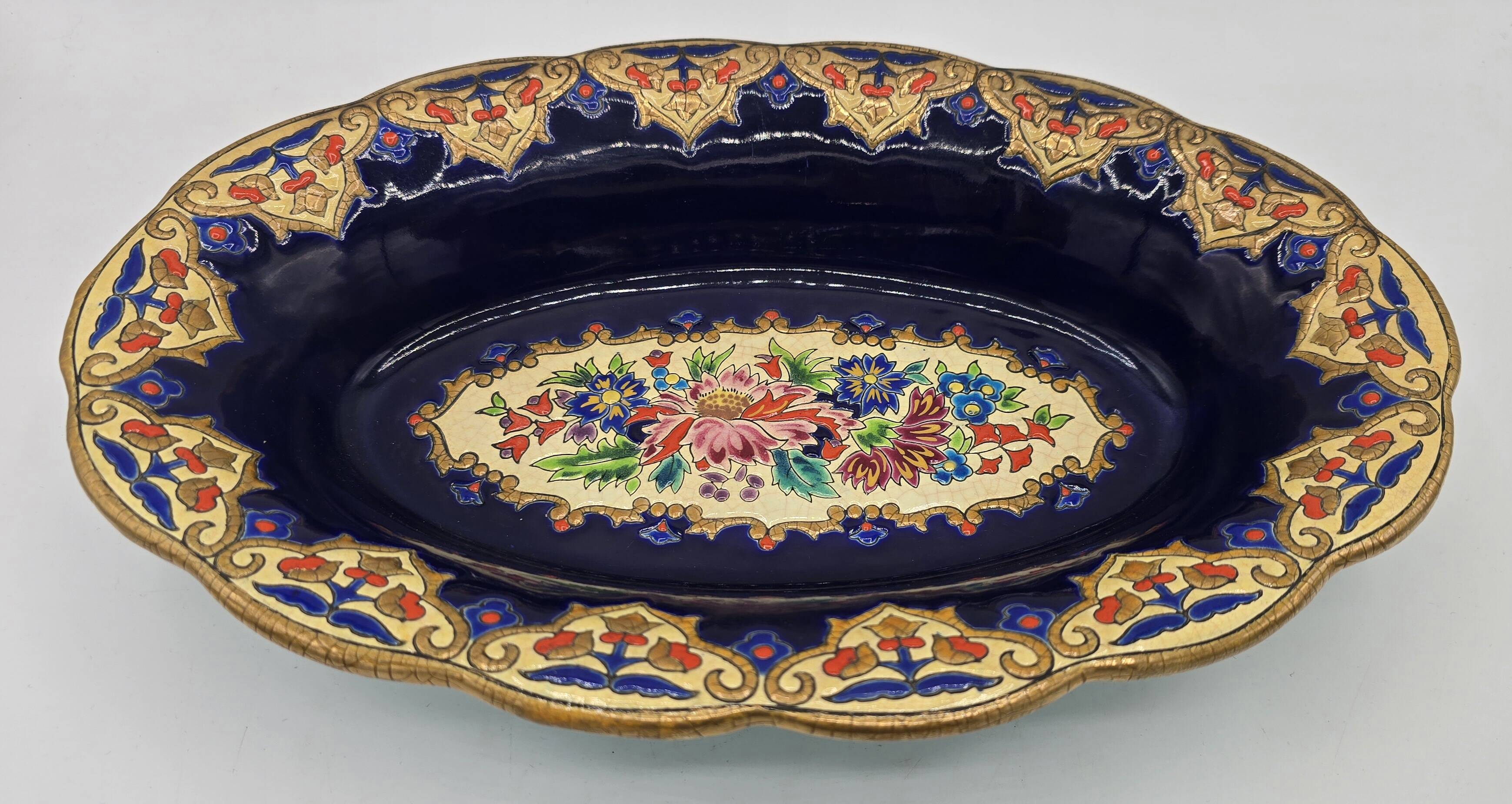 Oval dish in glazed earthenware by M. P. Chevallier, Manufacture des Émaux