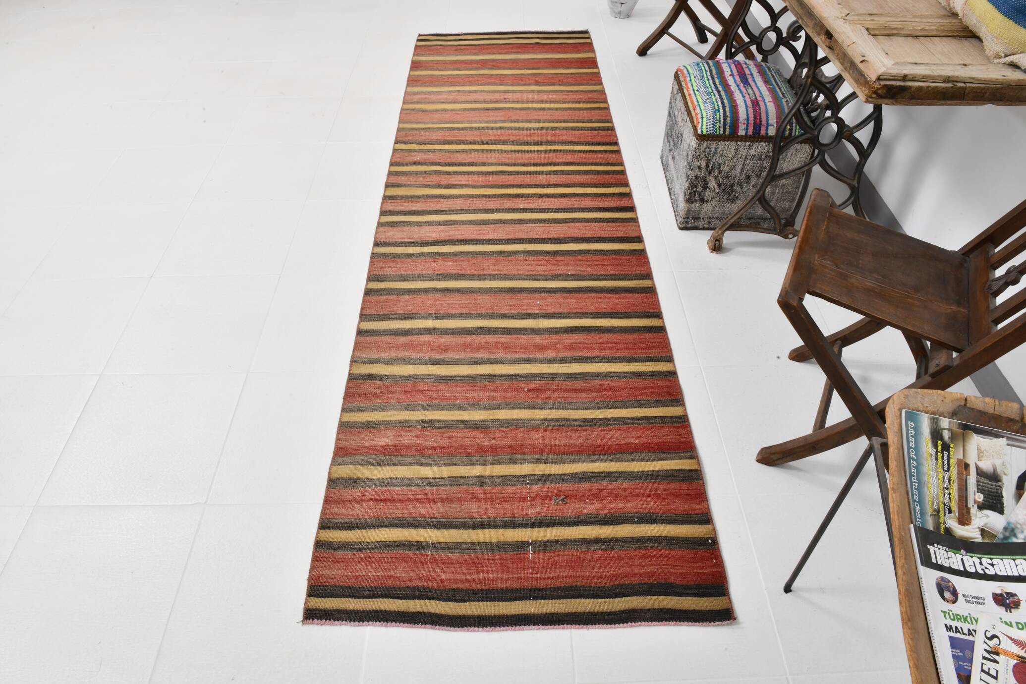 3x10 Rug For Hallway Red & Brown Vintage Kilim Runner Rug, 88x301Cm SK32981
