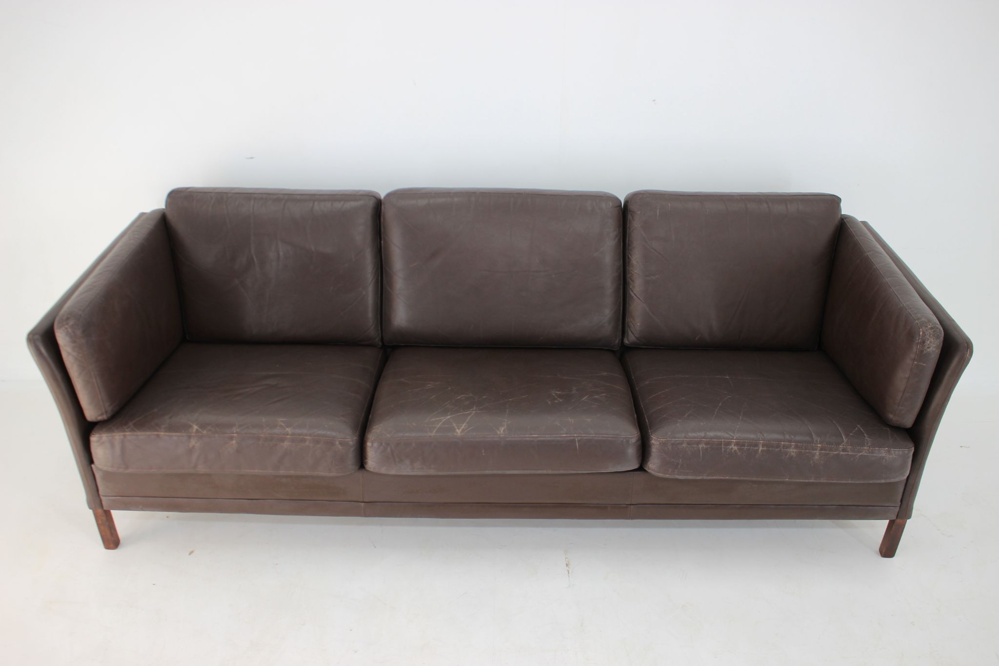 1970s danish brown leather 3-seater sofa