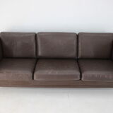 Canapé 3 places en cuir brun danois des années 1970