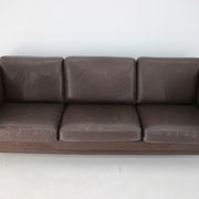 1970s danish brown leather 3-seater sofa