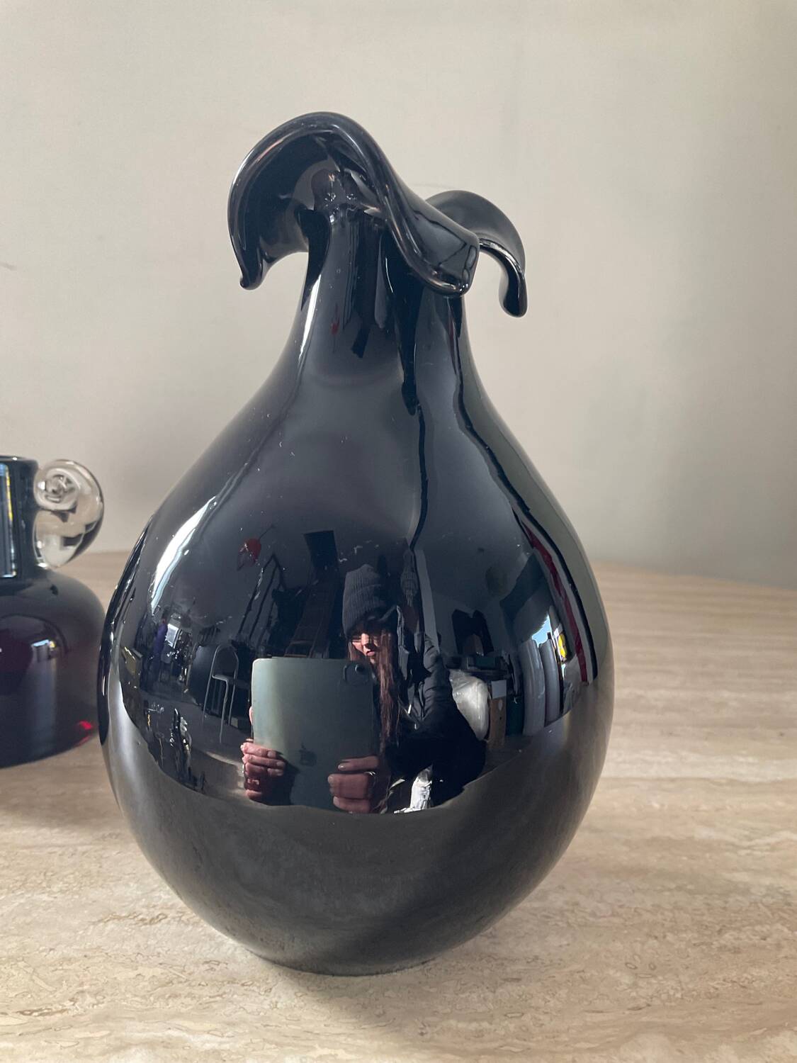 Duo of vintage glass paste vases from the 70s