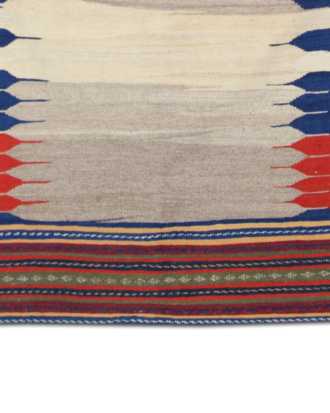 Wool Kilim Rug Earthy Beige, Vibrant Blue & Red 128 x 116 cm