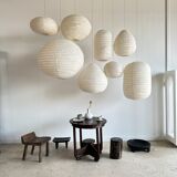 Suspension in rattan and natural japanese linen in the shape of a drop