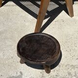Small tripod stool low in dark brown upcycled teak