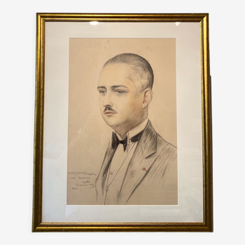 Tableau ancien, portrait d’un gentleman, daté 1928 situé à Naples