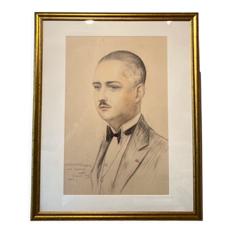 Tableau ancien, portrait d’un gentleman, daté 1928 situé à Naples