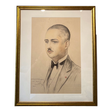 Old painting, portrait of a gentleman, dated 1928 located in Naples
