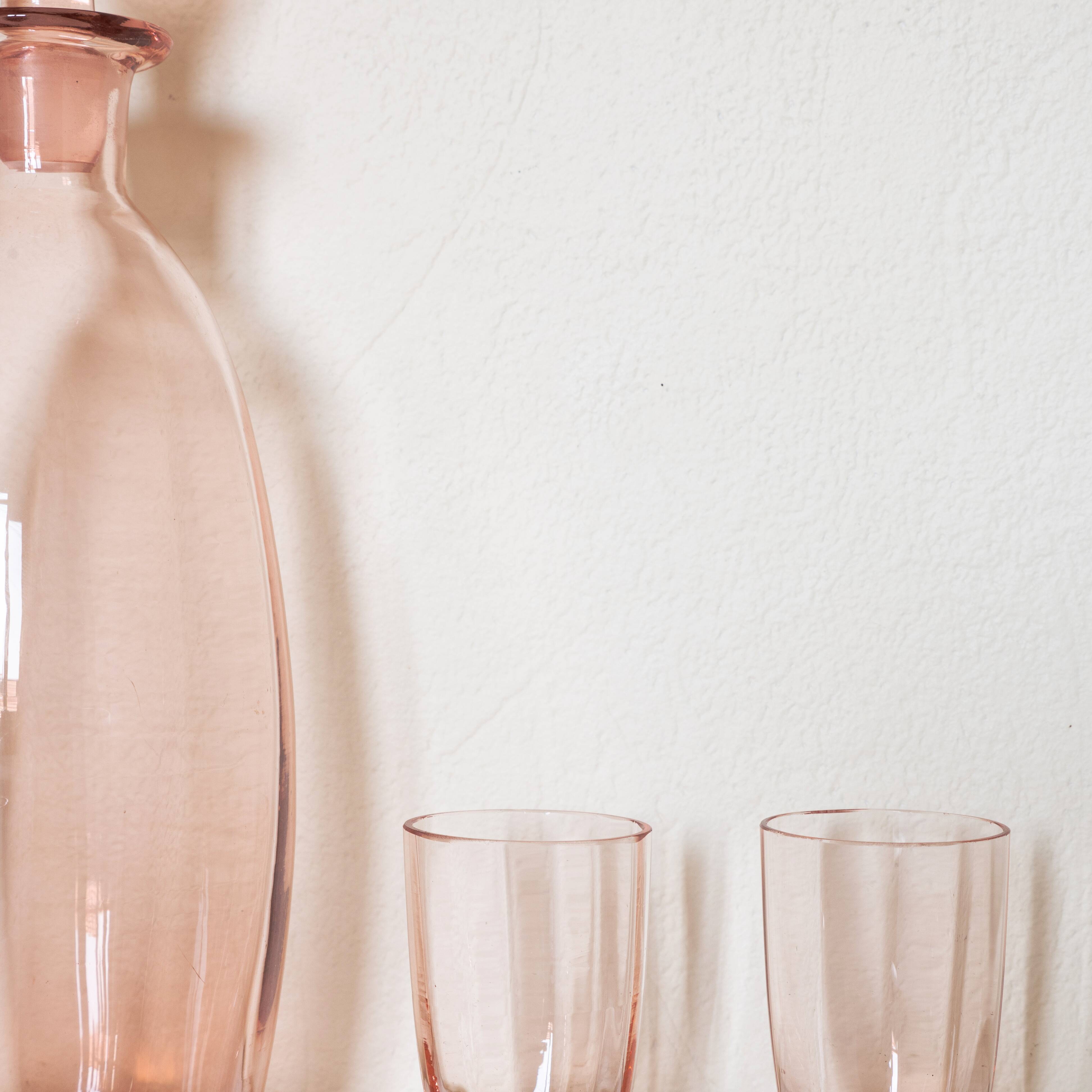 Old pink fine glass liquor service