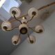1960s Czech Mid-Century Brass and Železný Brod Frosted Glass Six-Arm Chandelier
