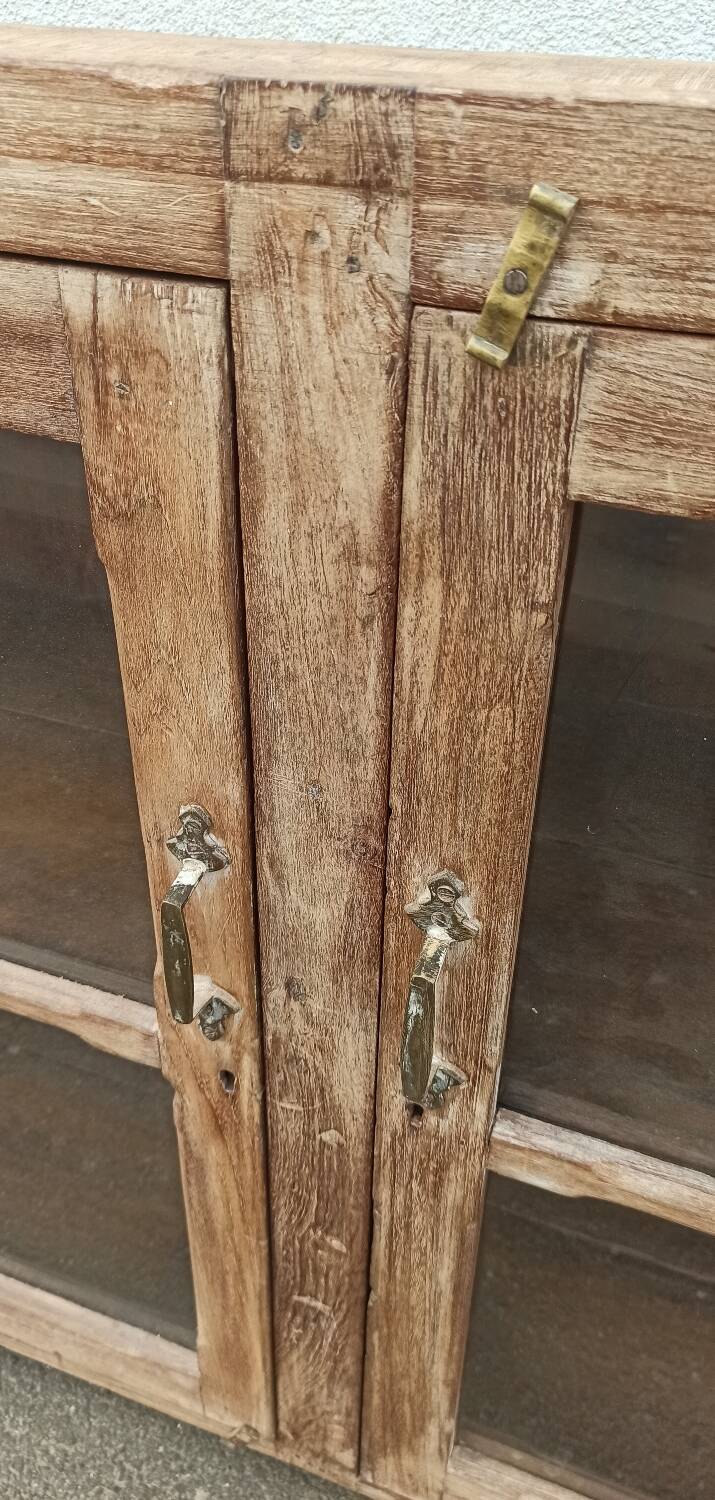 Glass sideboard in antique wood