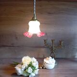 Bohemian style portable lamp in old pink skirted glass