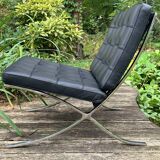Barcelona armchair with ottoman design Mies Van der Rohe edition Walter Knoll 1980s, Set of 2