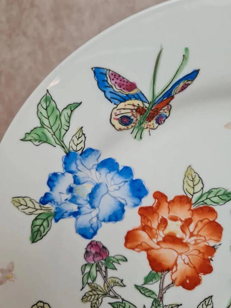 Vintage decorative plate flowers & butterflies – Macao – Oriental Art Objects
