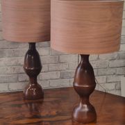 pair of 1960s Scandinavian lamps in solid varnished wood and veneered lampshades
