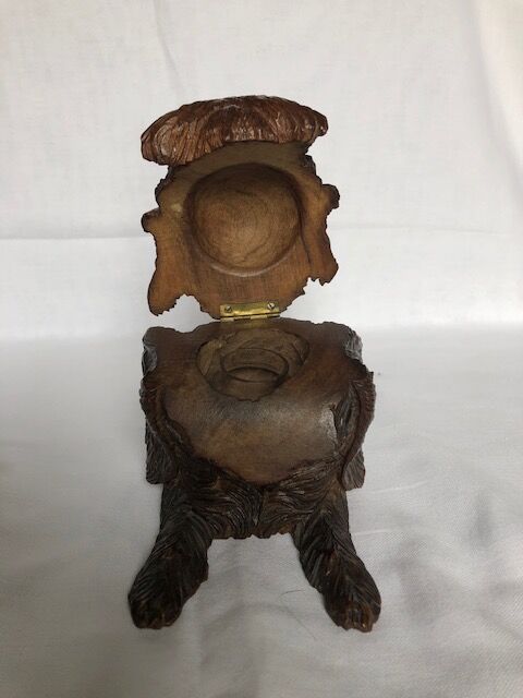 Carved wood inkwell Swiss dog