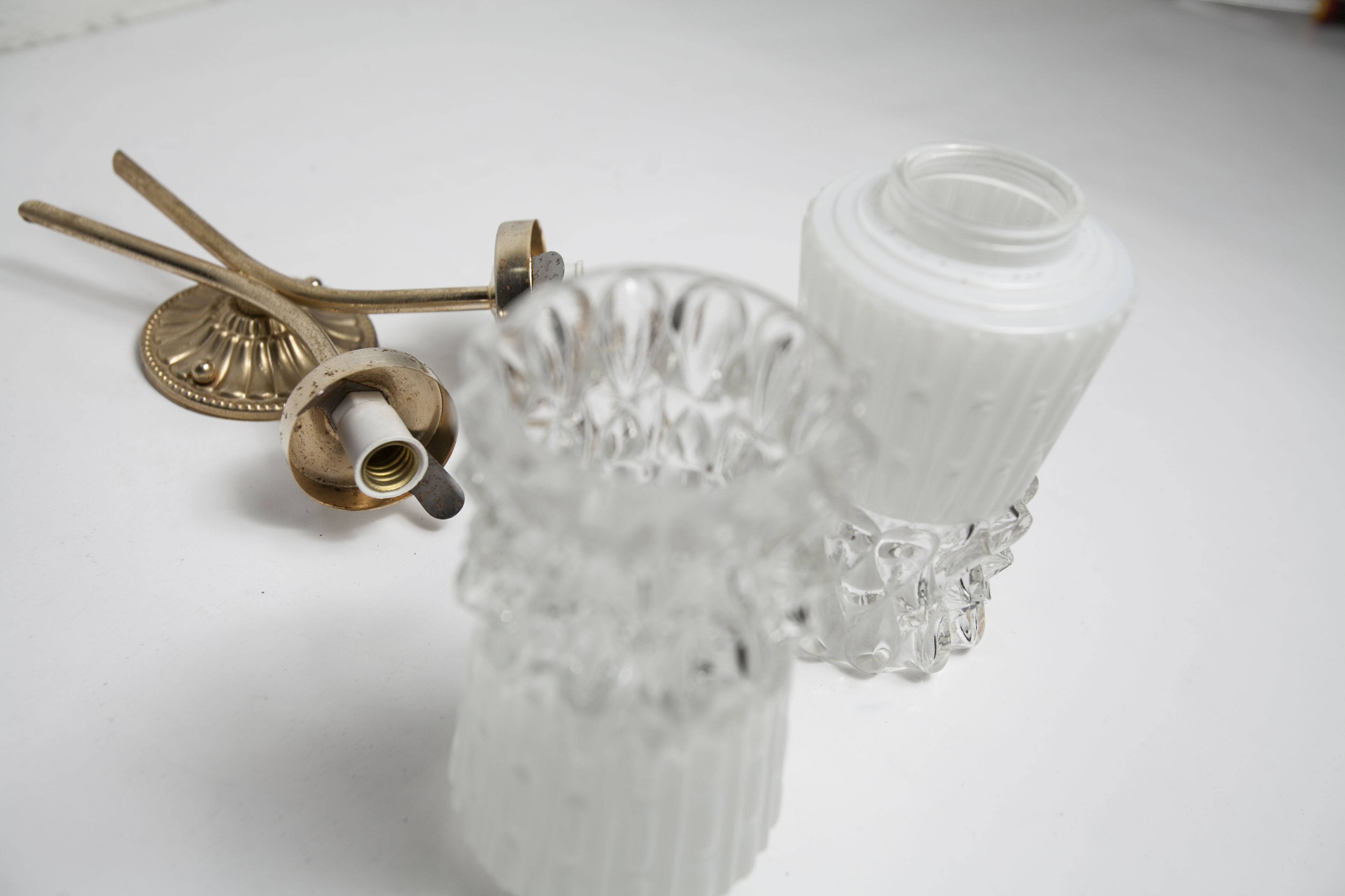 Pair of brass and glass wall lights 1960