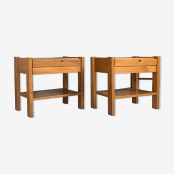 Paire de tables de chevet vintage en orme massif