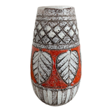 Vintage, vase, Fratelli Fanciullacci sgraffito, 50s, orange, leaf decoration, signed, numbered