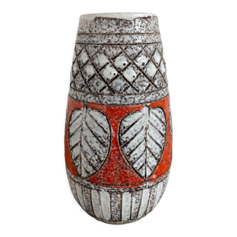 Vase Fratelli Fanciullacci sgraffito années 50 orange décor feuilles, signé, numéroté