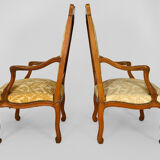 Set of 2 armchairs in carved oak, Louis XV style