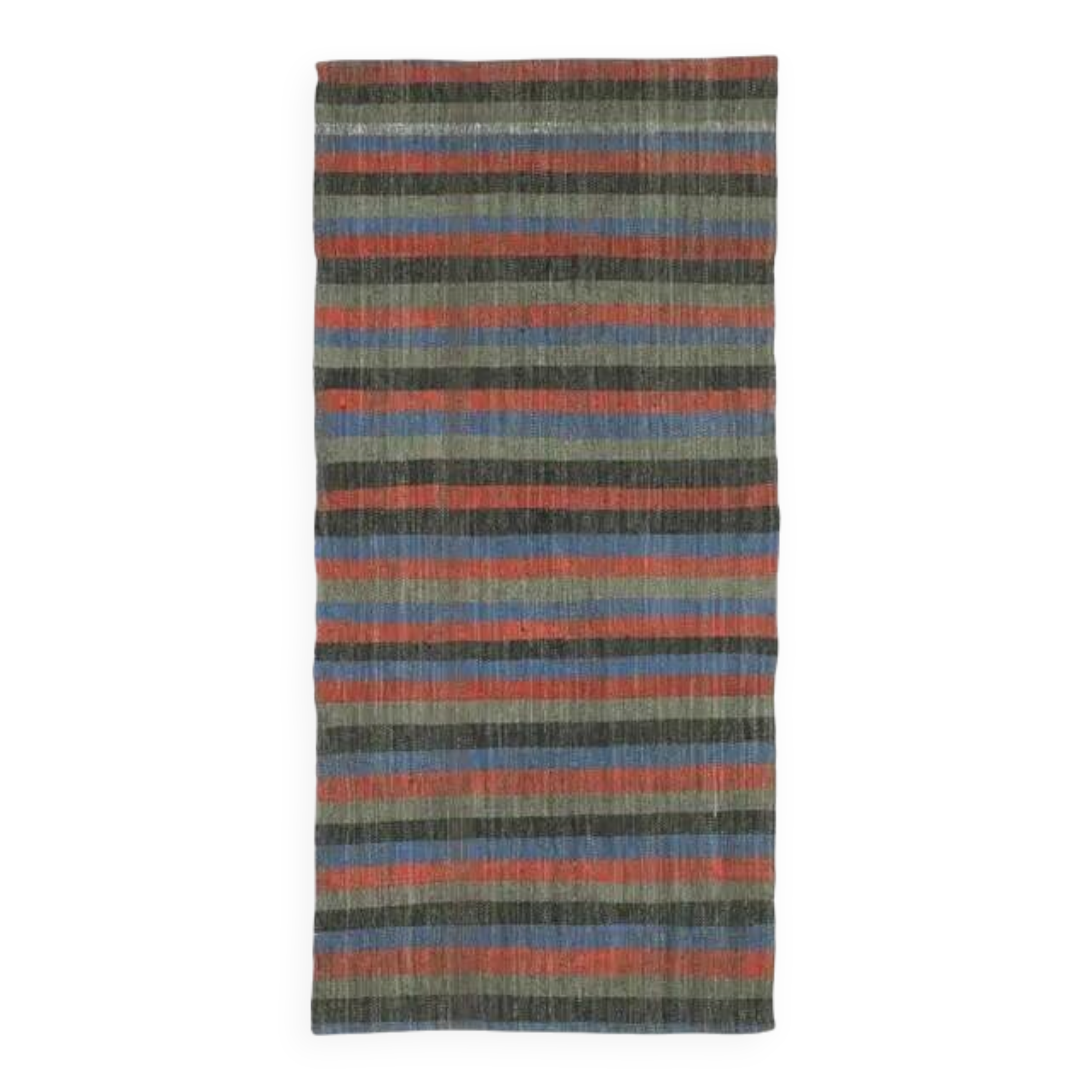 Vintage Turkish Hand-Knotted Wool Cotton Red Kilim Runner Rug 107x241