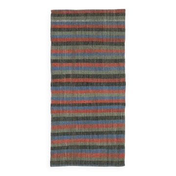 Tapis coureur kilim rouge en laine et coton turc vintage fait à la main 107x241